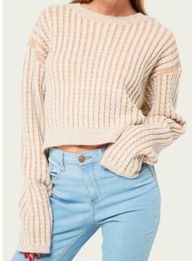 FORE Women’s Cropped Cable-Knit Striped Sweater In Light Brown